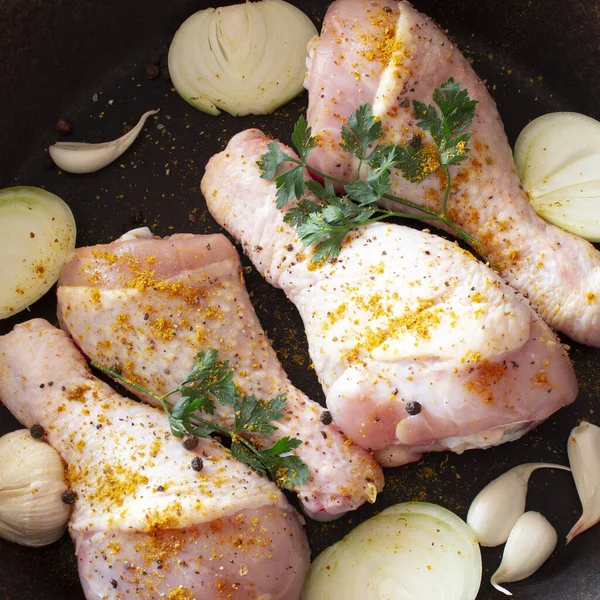 Marinated Chicken Legs Herbs Spices — Stock Photo, Image