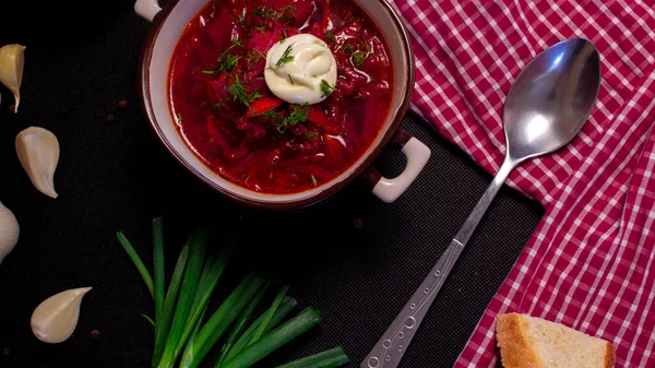 Ukrán Borsch Borscsot Chasnyk Kal Zöldséggel Ukrajnai Nemzeti Étel — Stock Fotó