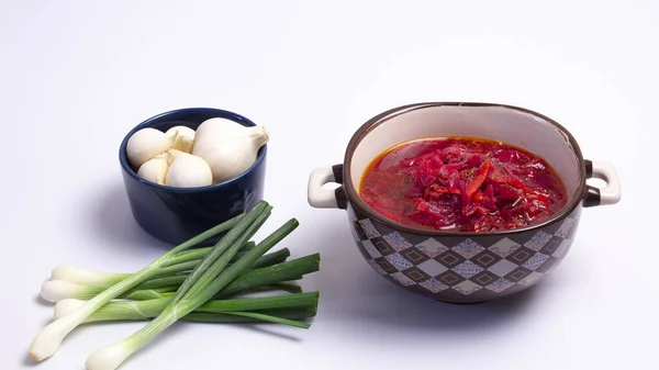 Borsch Ucraino Borscht Con Chasnyk Verdi Piatto Nazionale Ucraina — Foto Stock