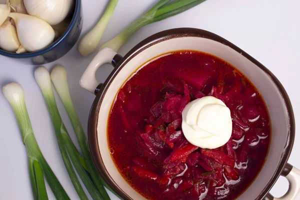 Borsch Ucraino Borscht Con Chasnyk Verdi Piatto Nazionale Ucraina — Foto Stock