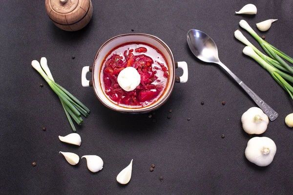 Borsch Ucraino Borscht Con Chasnyk Verdi Piatto Nazionale Ucraina — Foto Stock