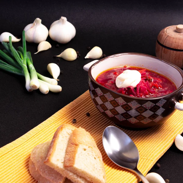 Borsch Ucraino Borscht Con Chasnyk Verdi Piatto Nazionale Ucraina — Foto Stock