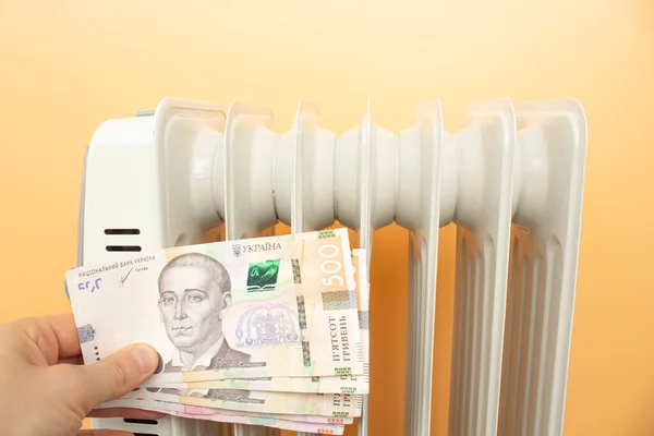 Heating Radiator Money Ukrainian Hryvnia Background Radiator — 图库照片