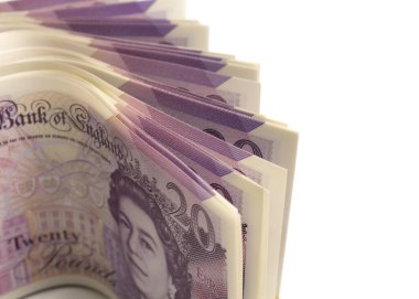 Yeni plastik İngiliz sterlini, yakın plan, nakit.