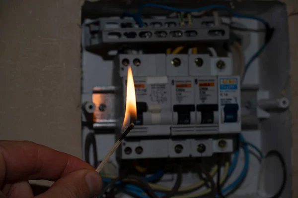 Interruptor Elétrico Fósforo Iluminado Onda Energia — Fotografia de Stock