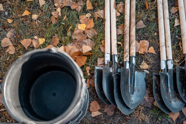 Closeup Spade Bucket Gardening Outdoor Afforestation Equipment — Stok fotoğraf