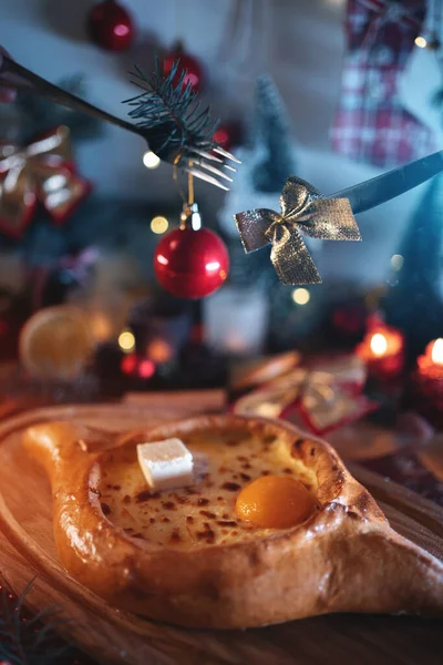 National Georgia Adjara Hachapuri Chrismas Table — Stock Photo, Image