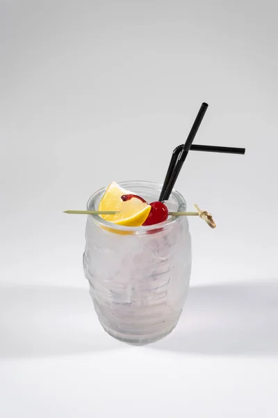 Transparent Cocktail Stylish Mug Tequila Syrup Citrus Juice — Stock Photo, Image