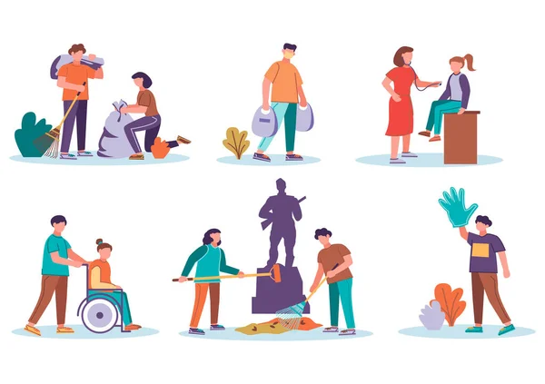 Recrutement de jeunes volontaires assistance aux personnes handicapées et âgées — Image vectorielle