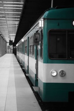 HEV olarak bilinen banliyö treni Budapeşte 'deki Batthyany ter istasyonunda duruyor..