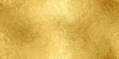 Seamless gold leaf background texture. Shiny golden yellow crumpled metallic foil repeat pattern. Modern abstract luxury gilded age wallpaper. Christmas glitter decoration backdrop. 3D rendering
