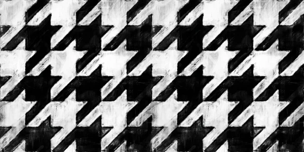 Seamless Painted Houndstooth Black White Artistic Acrylic Paint Texture Background — Stockfoto