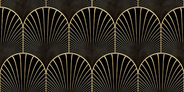 Seamless Golden Art Deco Scallop Palm Fan Line Pattern Vintage — 스톡 사진