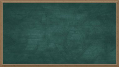 Ahşap çerçeveli boş yeşil karatahta arka planı. Tebeşirle silinmiş kirli tebeşir dokusu. Telif alanı ve ahşap kenarlı boş karatahta. Restoran menüsü ya da okul eğitimine dönüş konsepti. 3B görüntüleme