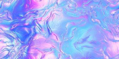 80 'lerin kusursuz holografik pembe ve mavi erimiş plastik jöle dalgaları arka plan dokusu. Parlak, parlak, soyut, neon bir webpunk ya da buhar dalgası, estetik, sürrealite mermer deseni. 3B görüntüleme