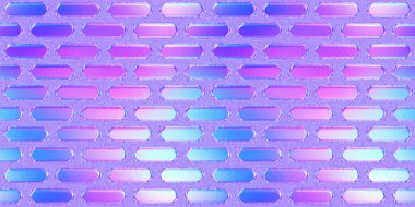 80 'lerin kusursuz holografik pembe ve mavi delikli plastik pleksiglas soyut tuğla örgü arka plan dokusu. Moda yanardöner webpunk ya da buhar dalgası estetik gerçeküstü desen. 3B görüntüleme