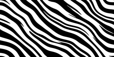 Kusursuz çapraz zebra derisi ya da kaplan çizgili desen. Tablo siyah ve beyaz safari vahşi hayvan baskısı arka plan dokusu. Monokrom soyut dalgalı bozuk çizgiler kürk manto motifini öttürdü