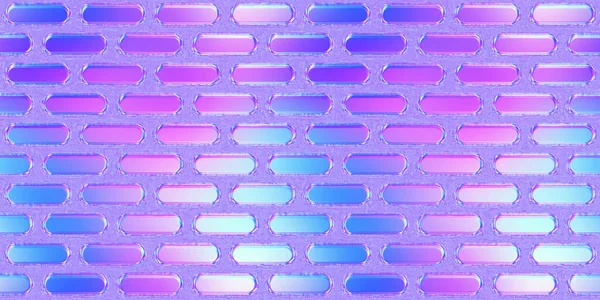 无缝隙80年代全息粉红和蓝色穿孔塑料树脂抽象砖网状背景纹理 时尚艳丽的网络朋克或蒸汽波审美超现实模式 3D渲染 — 图库照片
