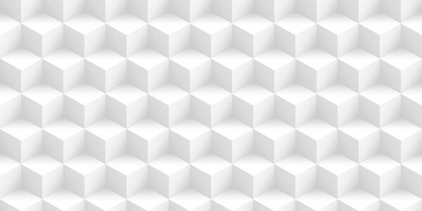 Seamless abstract minimal white isometric cubes background texture. Elegant modern geometric squares wallpaper pattern. Tileable subtle light grey technology backdrop design template. 3d rendering