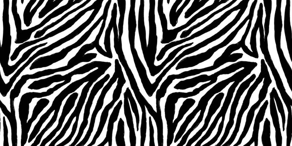 Seamless hand painted zebra skin stripe pattern. Tileable black and white african safari wildlife animal print background texture. Monochrome bold abstract wavy wonky jungle tiger lines motif