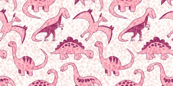 Naadloze Hand Getekend Pastel Baby Roze Dinosaurus Patroon Met Polka — Stockfoto