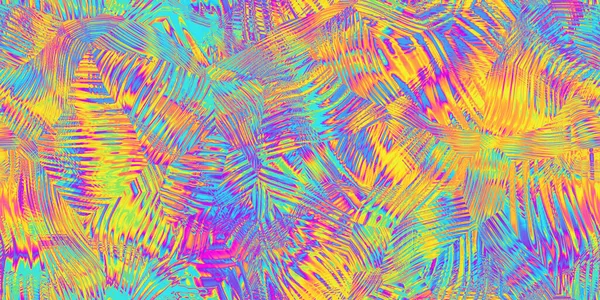 シームレスサイケデリック虹ヒートマップ虎ストライプガラス屈折パターンの背景テクスチャ トリッピー幸せな抽象ドーパミンドレッシングファッションモチーフ 明るいカラフルなネオンレトロ壁紙の背景 — ストック写真