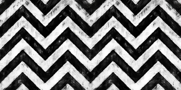 Seamless painted zigzag arrowhead black and white artistic acrylic paint texture background. Creative grunge monochrome hand drawn chevron herringbone stripes tileable pattern design. 3D Rendering