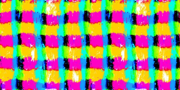 Nahtlose Pop Art Grunge Paint Checker Quadrate Hintergrundmuster Trendy Lebendiges — Stockfoto