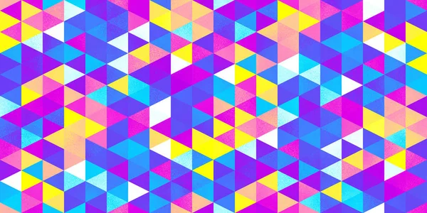 微妙な穀物とシームレス抽象幾何学的なカラフルな虹の三角形の背景パターン トレンディなレトロポップアート三角形モザイクテクスチャ ヒップスターヴィンテージ壁紙 繊維やウェブサイトの背景 — ストック写真