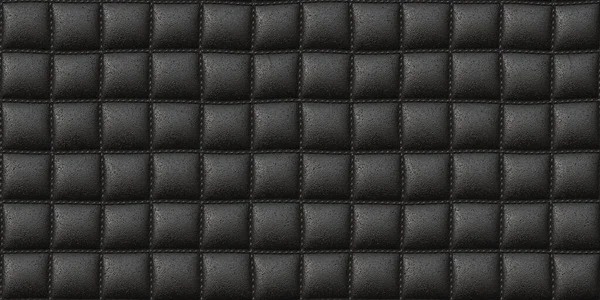 シームレス高級ブラックレザーパッド入り張りの背景テクスチャ ソファ ヘッドボード または背景に最適なエレガントなステッチとキルティングビニールの正方形のパターンのテーブルクローズ 3Dレンダリング — ストック写真