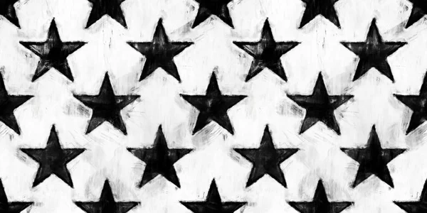 Seamless painted patriotic stars black and white artistic acrylic paint texture background. Tileable grunge hand drawn July fourth American independence day holiday wallpaper motif pattern design