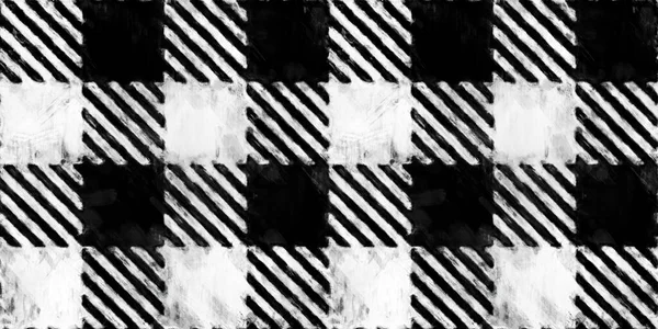 Безшовний Пофарбований Простий Плетений Чек Чорно Білий Художній Фон Текстури — стокове фото
