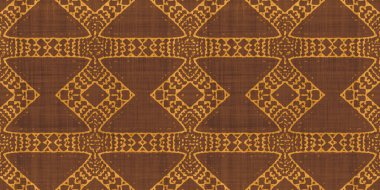 Kusursuz etnik kabile tonları kaba keten üzerindeki batik yüzey deseni, iç dekorasyon ve moda için çağdaş, soyut, soyut geometrik Shibori tekstili..