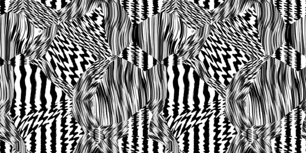 Seamless Distorted Zebra Glitch Stripes Collage Surface Pattern Design Black — Stock Photo, Image