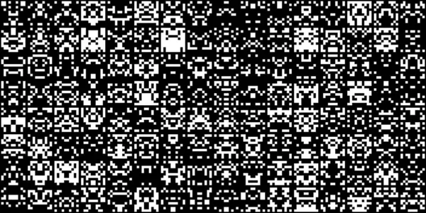 シームレスな黒と白の抽象的な8ビットレトロな幾何学的なピクセルパターン形状 モノクロームの宇宙侵略者 モンスター エイリアン ロボットや宇宙船 楽しいゲームのコンセプトの背景テクスチャ 3Dイラスト — ストック写真