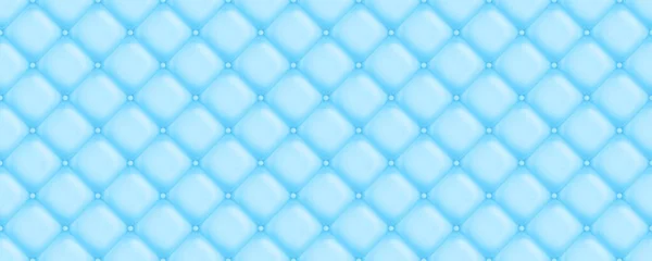 Seamless light pastel blue diamond tufted upholstery background texture. Abstract soft puffy quilted sofa cushions panoramic pattern for a boy\'s birthday, baby shower or nursery decor. 3D rendering