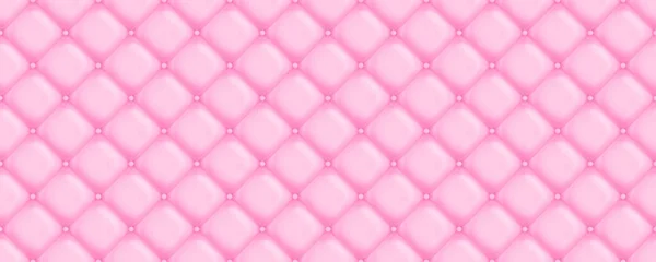 Seamless light pastel pink diamond tufted upholstery background texture. Abstract soft puffy quilted sofa cushions panoramic pattern for a girl\'s birthday, baby shower or nursery decor. 3D rendering