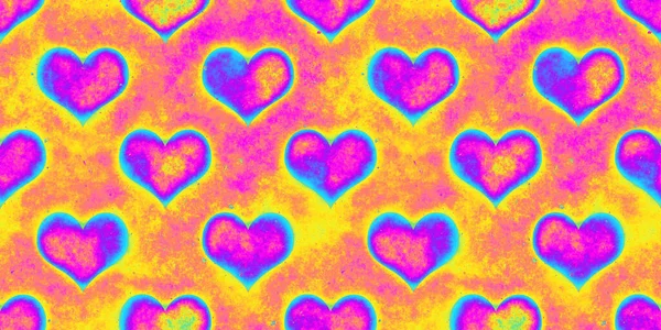Seamless Grungy Psychedelic Rainbow Heatmap Hearts Background Texture Trendy 80S — Stock Photo, Image