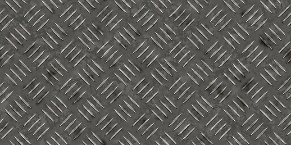 シームレスな古い着用傷のつき鉄クロスダイヤモンドプレートの金属の背景テクスチャ フラットレイアウトまたは背景のためのテーブルグラニーグレーステンドグラス産業用鋼床パネルパターン 3Dレンダリング — ストック写真