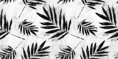 Kusursuz boyanmış orman palmiyesi siyah ve beyaz akrilik boya dokusu arkaplanı bırakır. Tablolanabilir yaratıcı grunge monokrom el sonbahar yeşillik motifi duvar kağıdı yüzey deseni tasarımı