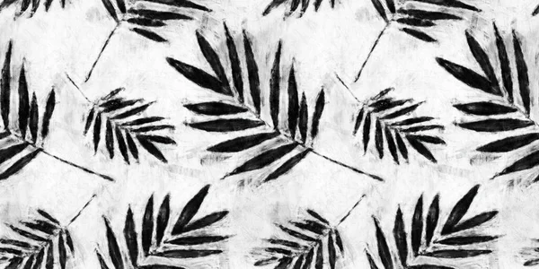 Seamless painted jungle palm leaves black and white artistic acrylic paint texture background. Tileable creative grunge monochrome hand drawn fall foliage motif wallpaper surface pattern design