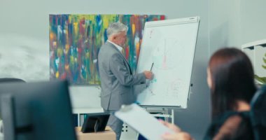 Şirket bürosunun ortasında duran yaşlı işadamı, gelir kâr istatistiklerini asistanına açıklıyor. Kadın ilişkilerden bahsediyor. Belgeleri kontrol ediyor, müdürle doğruluğu tartışıyor.