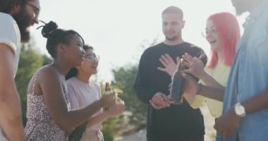 Farklı milletlerden bir grup arkadaş zamanlarını gölde cam şişelerden bira içerek, taş-kağıt-makas oynayarak, sürücünün kim olacağını belirlemek için kura çekerek, bir şeylere bahis oynayarak geçirirler.