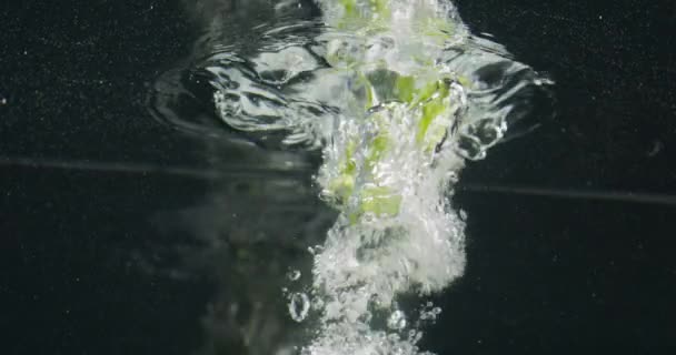 Grüner Hopfen fällt ins Wasser — Stockvideo