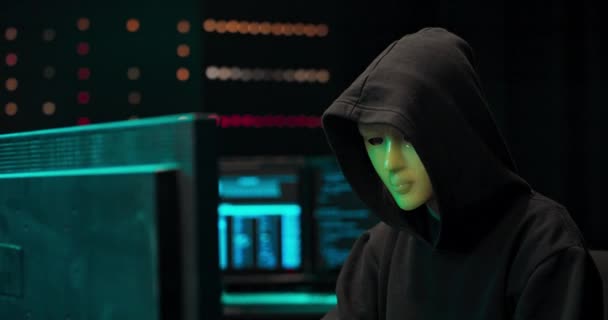 Masked Hacktivist Organises Massive Data Breach Attack on Corporate Servers He is in Underground Secret — стокове відео