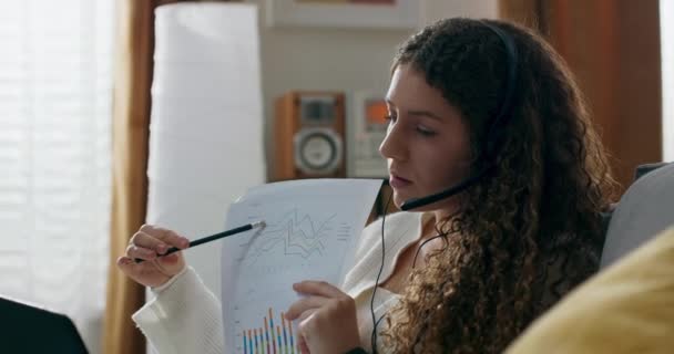 Responsible Hardworking Smiling Woman Looking Company Documents Leafing Each Page — Stock Video