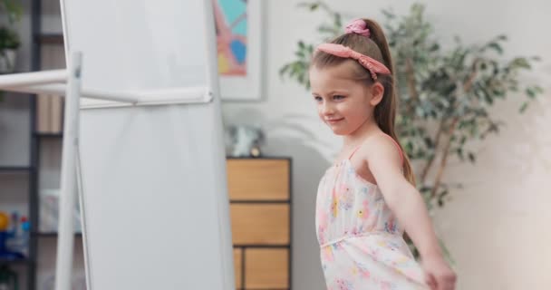 Preschool Girl Chose New Beautiful Dress Many Clothes Childrens Fashion — Vídeos de Stock