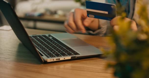 Boy Typing Credit Card Information His Phone Sitting Alone His — Stock Video