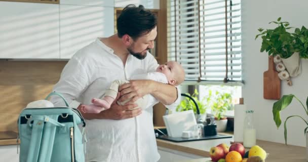 Adult Bearded Father Husband Holding Baby Son Hands Little Kid — Stock Video