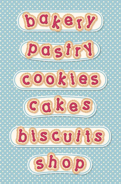 Tasty Words Bakery Pastry Cookies Cakes Biscuits Shop — Stock Vector
